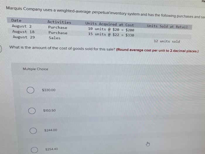 Marquis company uses a weighted-average