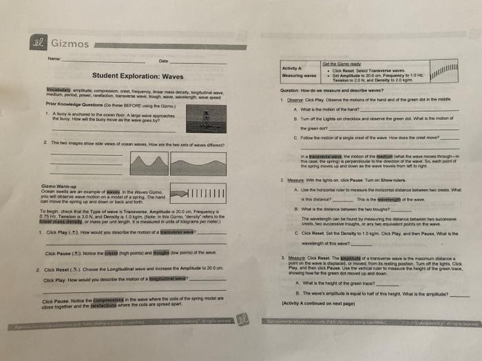 Gizmo student exploration waves answer key