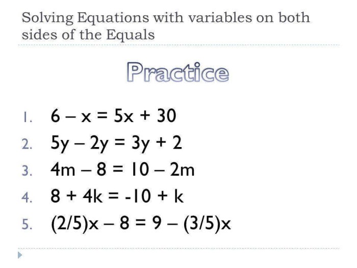 Solving equations with variables on both sides answer key